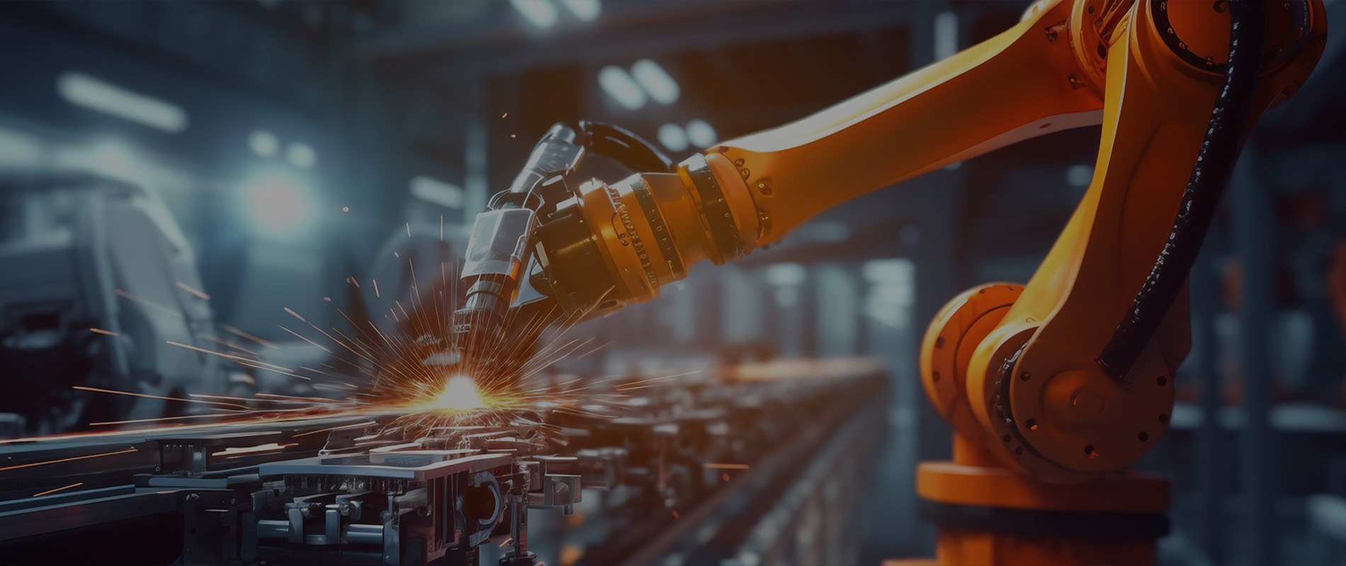 Robotic arm welding on an automated production line